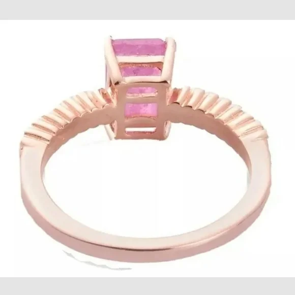 Ilakaka Pink Sapphire Emerald Cut Solitaire Ring Rose Gold Size 8 - Picture 6 of 7